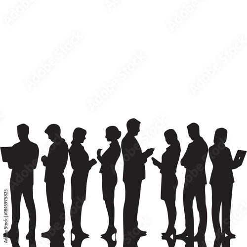 Business people , silhouettes, group of standing business men and businesswomen
