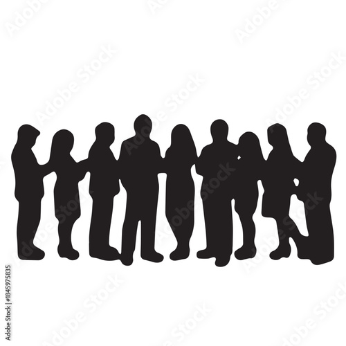 Business people , silhouettes, group of standing business men and businesswomen
