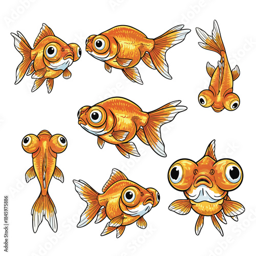 Collection of Adorable Cartoon Goldfish Illustrations.