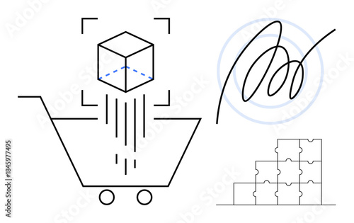 E-commerce concept. E-commerce features include digital innovation, 3D integration, and streamlined processes. E-commerce applications for logistics, retail, collaboration, automation, and inventory