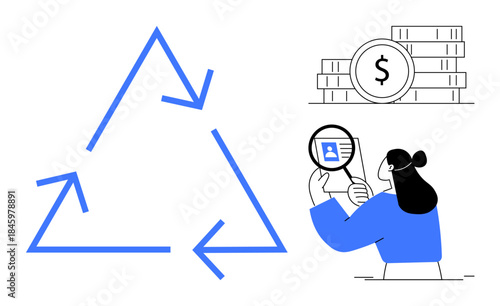 Recycling concept. Recycling symbol paired with financial growth and identity verification elements. Recycling promotes sustainability and financial innovation. Ideal for eco-business, finance