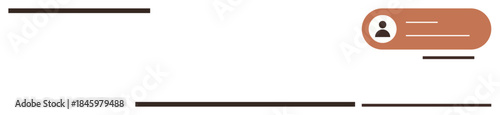 User profile in brown bubble with avatar, name, and message detail. Horizontal lines for clean, structured layout. Ideal for communication, user interface, profile design, organization minimalism