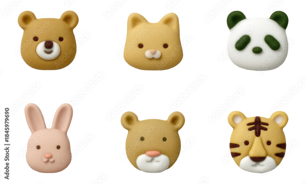 Fototapeta premium Cute 3D Animal Faces in Soft Clay Art Style for Icons on Transparent Background