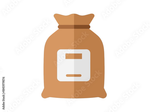 Brown sack of flour or grain icon. A simple vector illustration of a burlap bag with a label, symbolizing agriculture, harvest, and food supply. Isolated graphic element