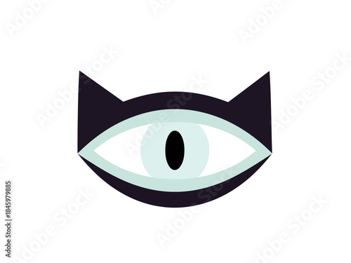 A modern flat design icon creatively fusing a cat's sleek silhouette with a watchful, perceptive eye, embodying keen observation, elegant vigilance, and enigmatic animal intuition