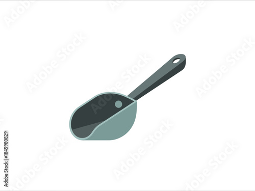 Simple graphic icon of a gray measuring scoop, a kitchen utensil for bulk food, powders, and ice, isolated vector illustration on a white background