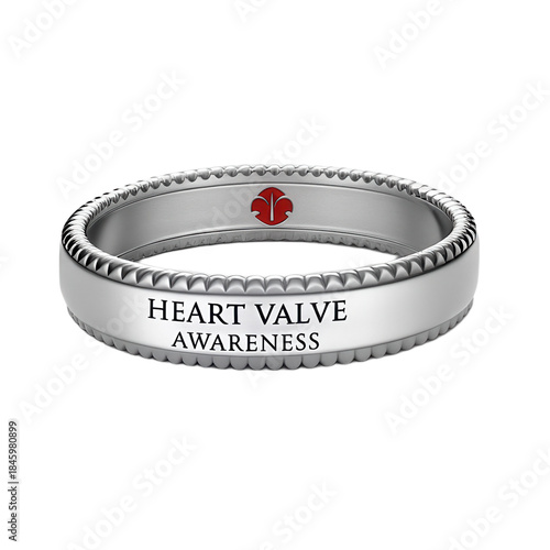 Heart valve awareness ring features sleek design with transparent background, symbolizing support and advocacy for heart health
