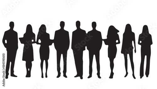 Business people , silhouettes, group of standing business men and businesswomen
