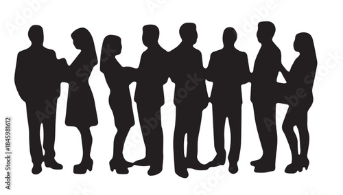 Business people , silhouettes, group of standing business men and businesswomen

