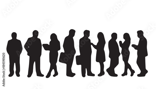 Business people , silhouettes, group of standing business men and businesswomen
