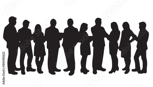 Business people , silhouettes, group of standing business men and businesswomen
