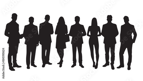 Business people , silhouettes, group of standing business men and businesswomen
