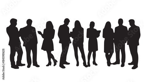 Business people , silhouettes, group of standing business men and businesswomen
