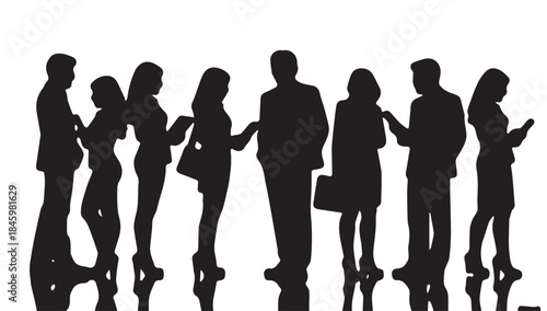 Business people , silhouettes, group of standing business men and businesswomen
