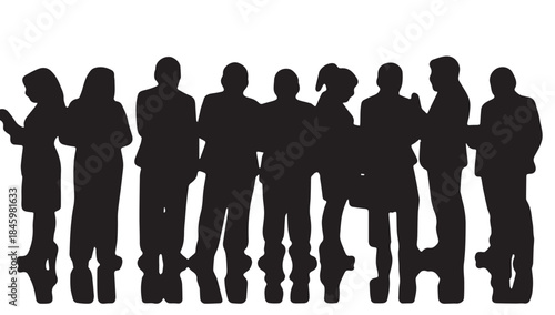 Business people , silhouettes, group of standing business men and businesswomen
