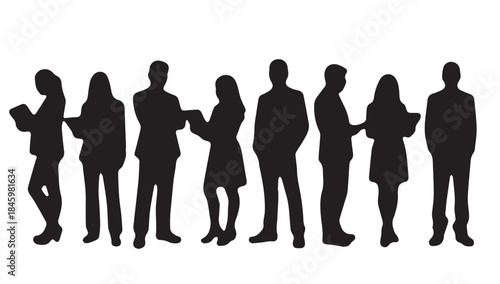 Business people , silhouettes, group of standing business men and businesswomen
