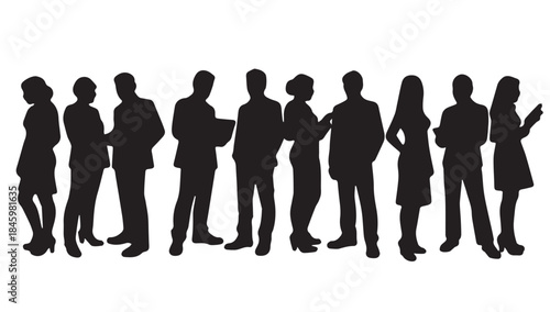 Business people , silhouettes, group of standing business men and businesswomen
