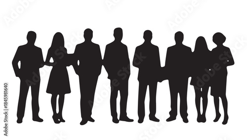 Business people , silhouettes, group of standing business men and businesswomen
