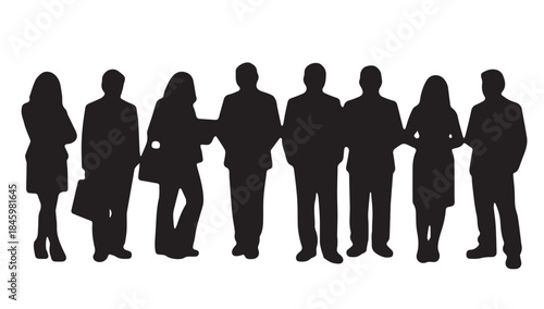 Business people , silhouettes, group of standing business men and businesswomen
