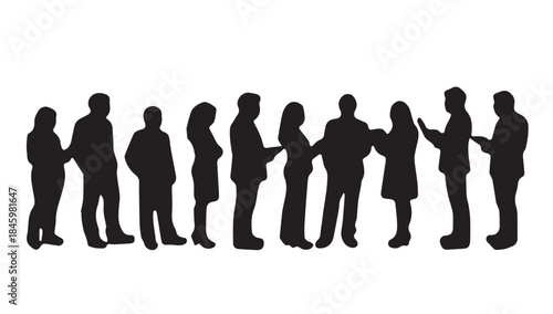 Business people , silhouettes, group of standing business men and businesswomen
