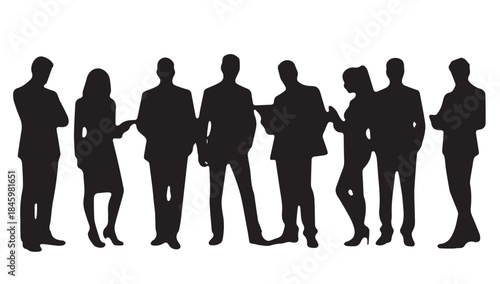 Business people , silhouettes, group of standing business men and businesswomen
