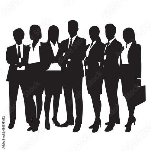 Business people , silhouettes, group of standing business men and businesswomen
