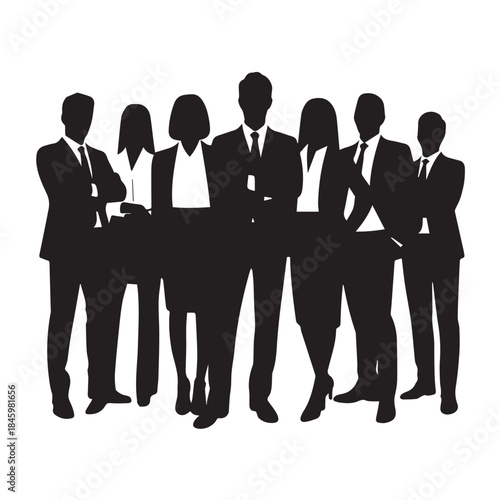 Business people , silhouettes, group of standing business men and businesswomen

