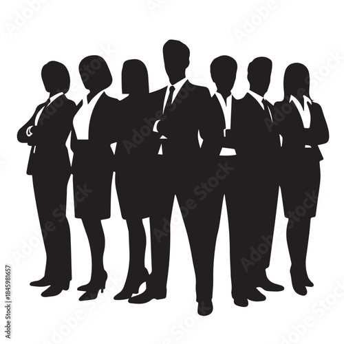 Business people , silhouettes, group of standing business men and businesswomen
