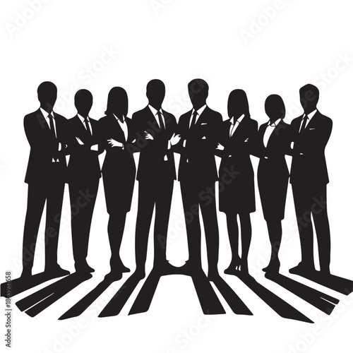 Business people , silhouettes, group of standing business men and businesswomen
