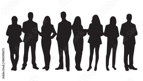 Business people , silhouettes, group of standing business men and businesswomen
