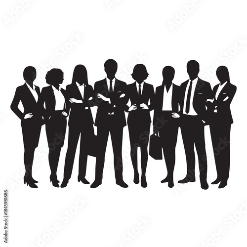 Business people , silhouettes, group of standing business men and businesswomen
