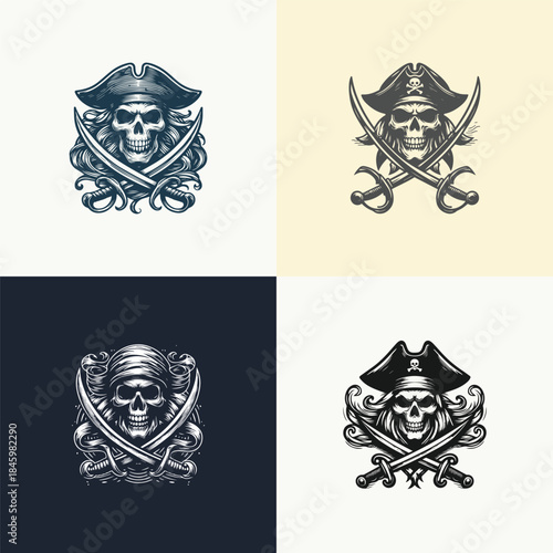 Sword pirates logo template vector illustration design