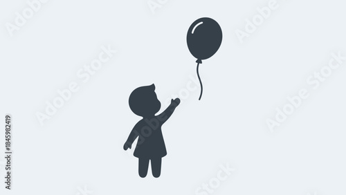Silhouette of a child reaching for a lost balloon, minimalist icon