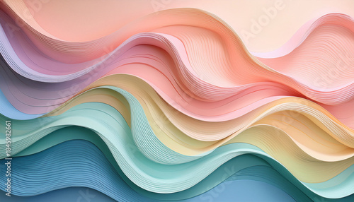 Pastel Paper Cut Waves Background With Soft Colors And Dreamy Vibe