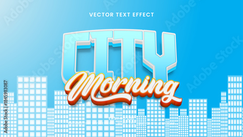 city morning editable text effect 3d vector
