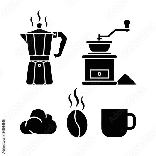 Brewing bliss: Explore the rich aroma of freshly ground coffee, steaming espresso, and the promise of a perfect cup, all in this simple, elegant design