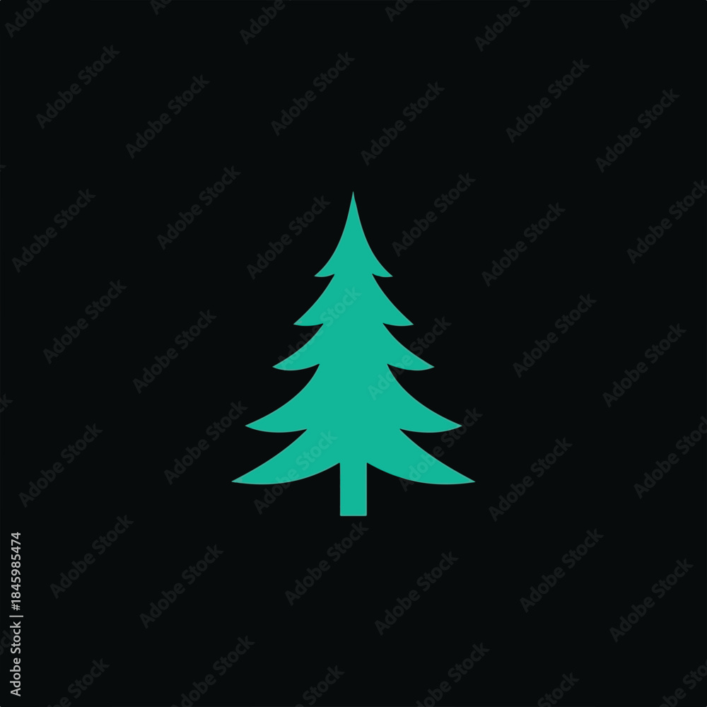 Obraz premium A teal-colored silhouette of a Christmas tree is centered on a black background.