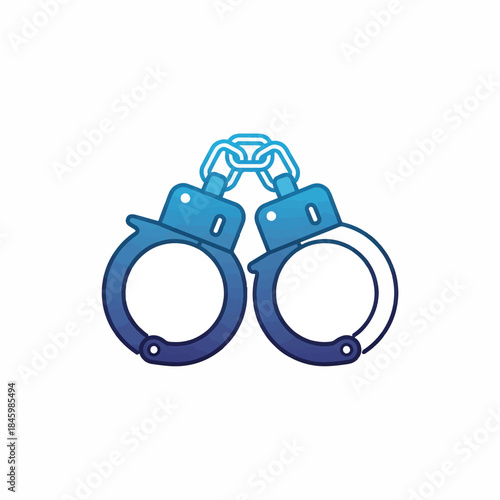 A stylized blue and white graphic illustration of a pair of handcuffs, symbolizing arrest, law enforcement, or restraint.