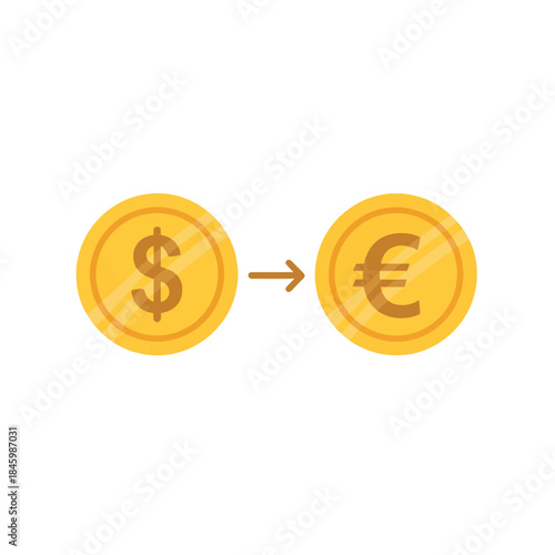 A dollar coin transforms into a euro coin, symbolizing currency exchange, financial transactions, or the fluctuating value of money.
