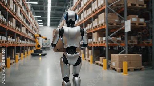 Advanced robots navigating warehouse for efficient inventory management and logistics