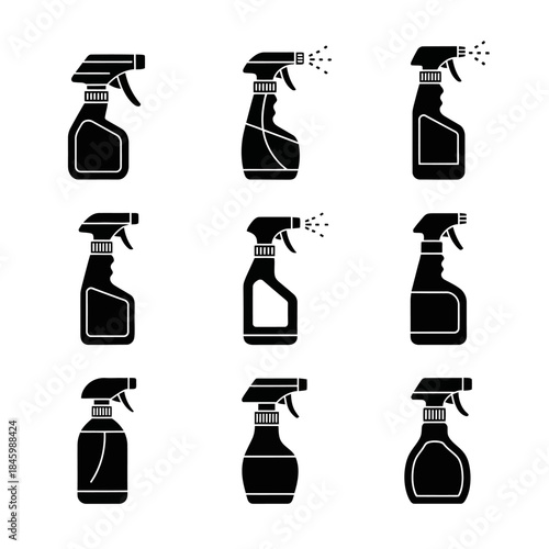 Cleaning Spray Bottle Icon Collection with Multiple Container Shapes