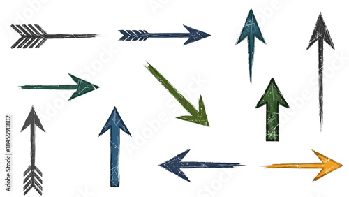 Collection of Various Hand-Drawn Arrows in Different Colors and Directions for Design Elements