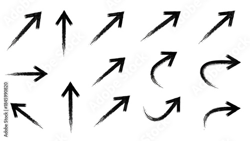 Collection of Hand-Drawn Arrows Pointing in Various Directions on White Background