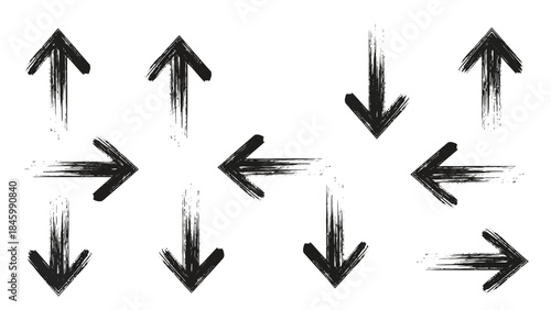 Arrows Directional Symbols in Grungy Style Isolated on White Background