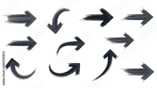 Brushstroke Arrow Set Vector Illustrations for Directional Design and Navigation Elements