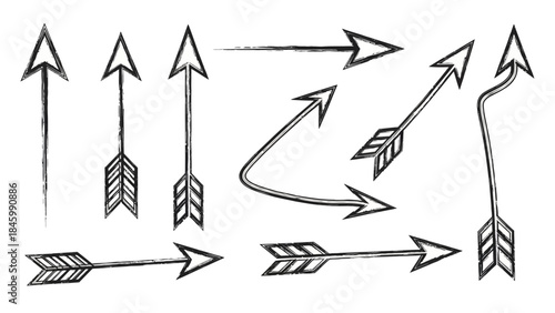 Hand-Drawn Arrow Set Directional Elements for Design and Navigation, Diverse Styles and Uses