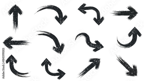 Grunge Arrow Set Various Directional Symbols for Navigation and Design Elements on White