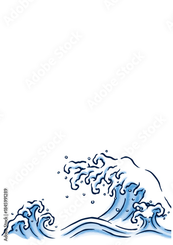 和風の波模様フレーム｜日本伝統模様・余白あり・和背景ベクター