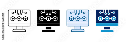 Blockchain Technology Icon Set Multiple Style Collection