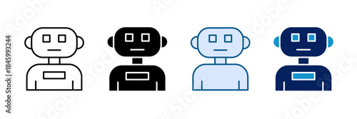 Humanoid Robot Icon Set Multiple Style Collection